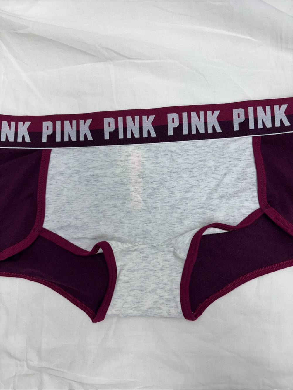 PINK Victoria's Secret Maroon & Light Gray Boyshorts